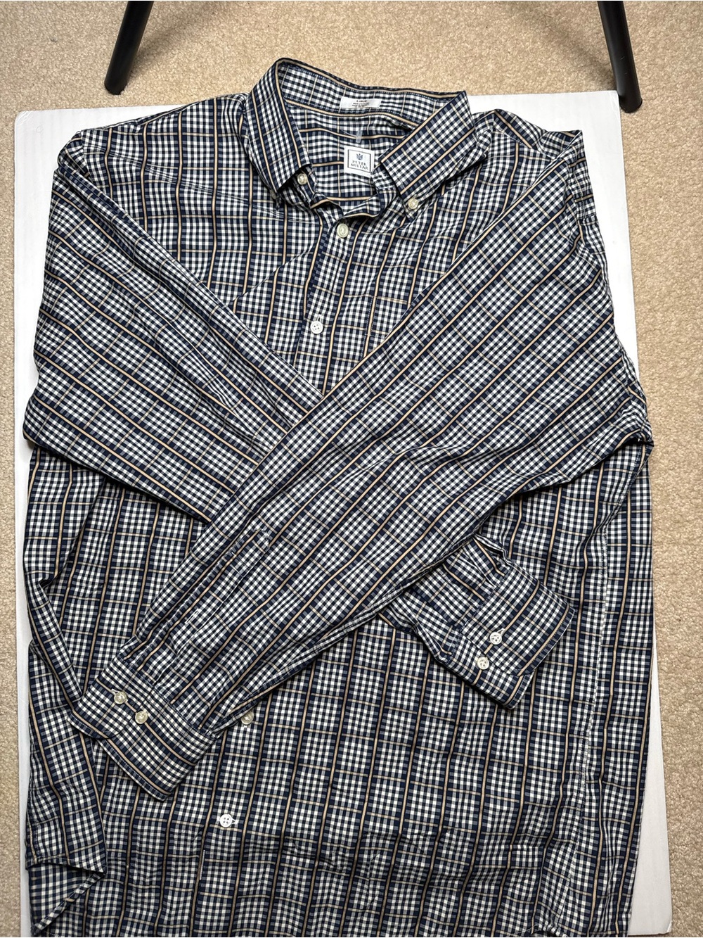 Peter Millar Navy and White Plaid Button-Down Shirt